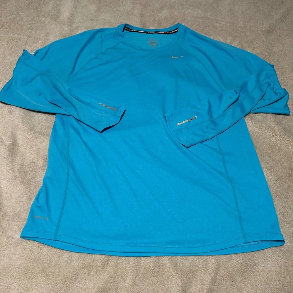Nike Miler Running Shirt Mens Large Blue Dri-FIT Long Sleeve Athletic Top